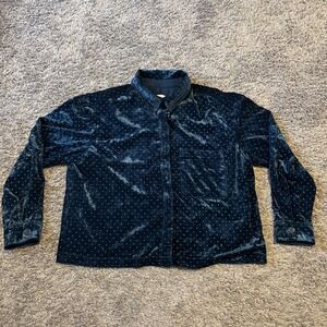 Something Navy Dark Teal Studded Velvet Shirt Jacket Long Sleeve Large L